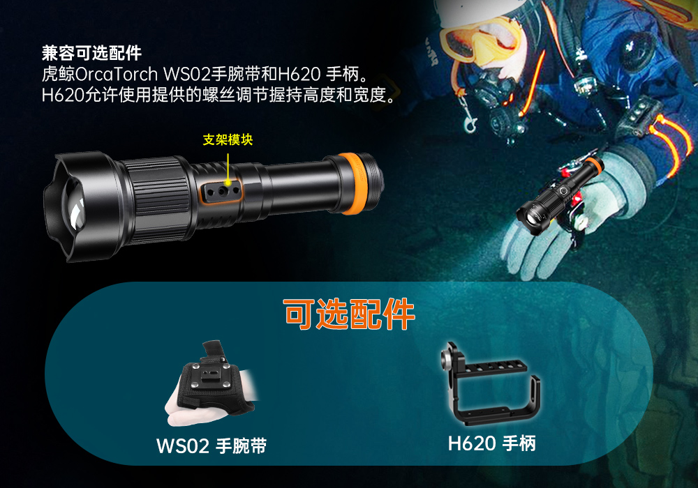 虎鲸OrcaTorch，ZD710变焦潜水灯，ZD710技术潜水手电筒，水下探险照明，水下搜索灯，沉船照明灯，变焦潜水手电