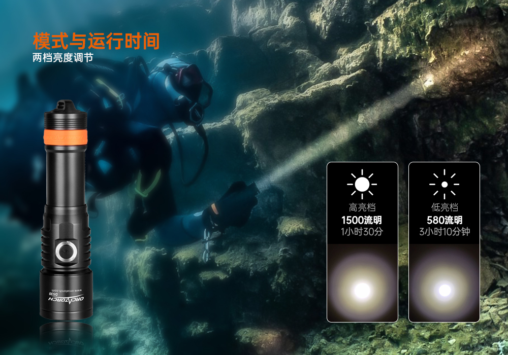 D530聚光潜水手电筒,休闲潜水照明,休闲潜水手电筒,休闲潜水补光灯, 虎鲸OrcaTorch