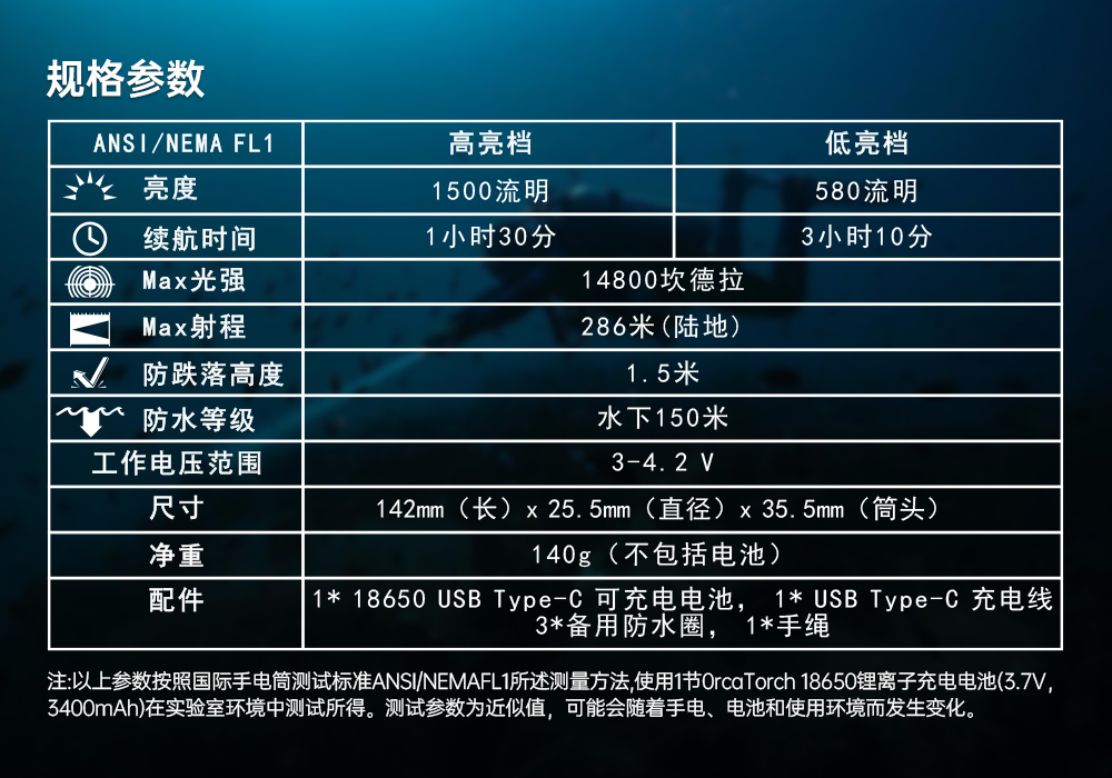 D530聚光潜水手电筒,休闲潜水照明,休闲潜水手电筒,休闲潜水补光灯, 虎鲸OrcaTorch