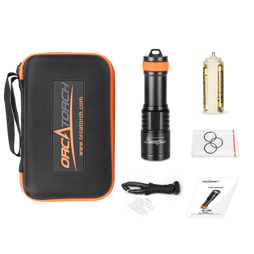 OrcaTorch虎鲸 D580机械开关电筒，休闲潜水灯，潜水手电筒，水下工程照明，潜水装备